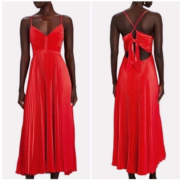 ALC Gemini Pleated Midi Dress Red NWT - Picture 2 of 11